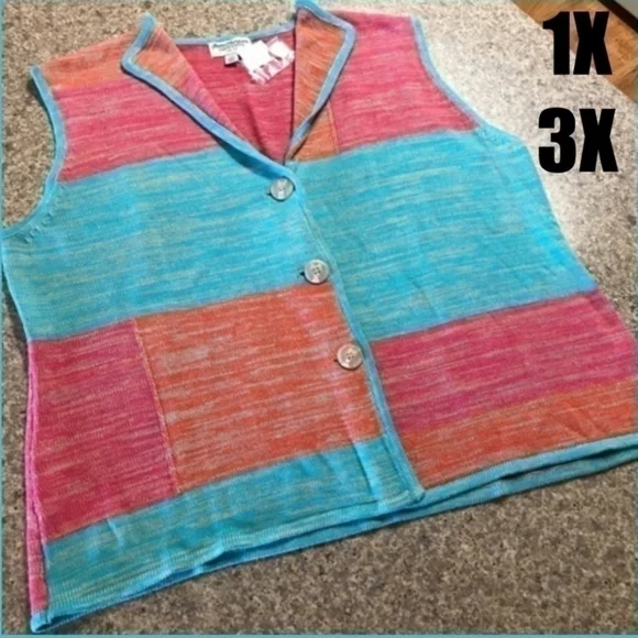 Plus Size Colorblock Sweater Vest Button Down Size 1X Cardigen Vest - Picture 6 of 6